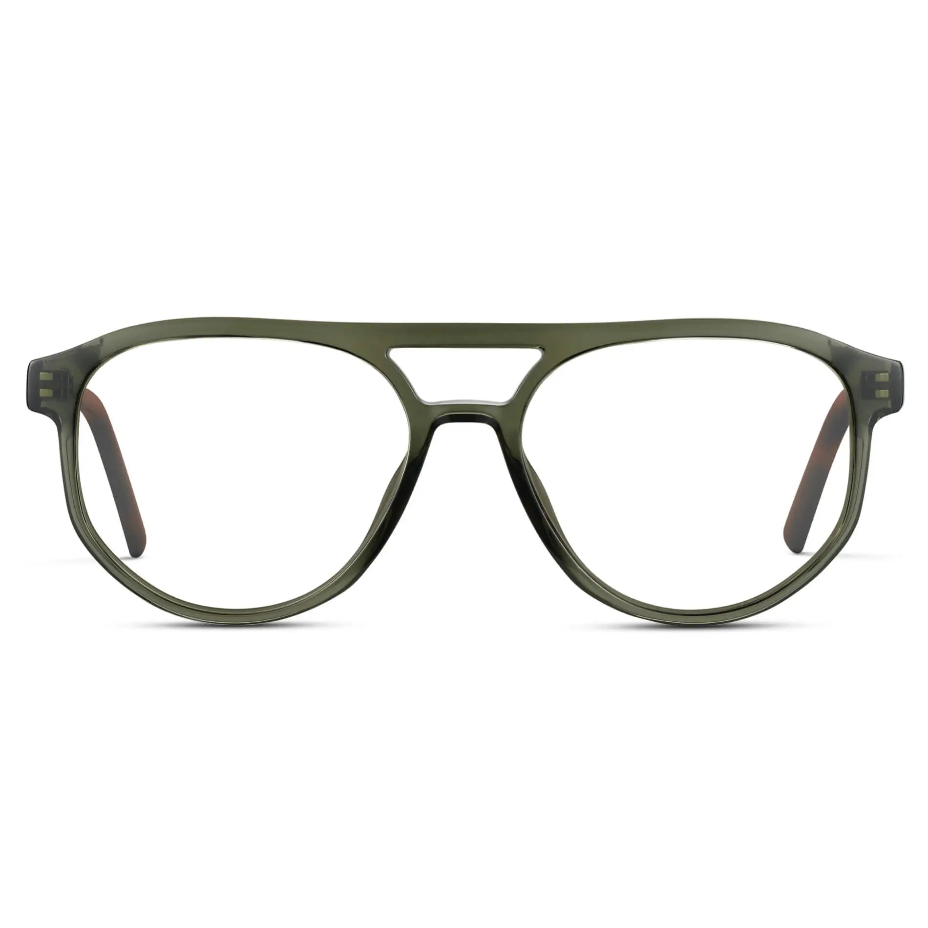 Tortoise Sage || Men's Modern Aviator Prescription Glasses with Tortoise Sage Acetate Frame and Clear Lens on a white background