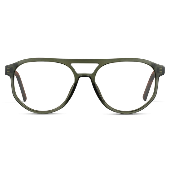 Tortoise Sage || Modern Aviator Green Acetate Frame with Clear Prescription Lens