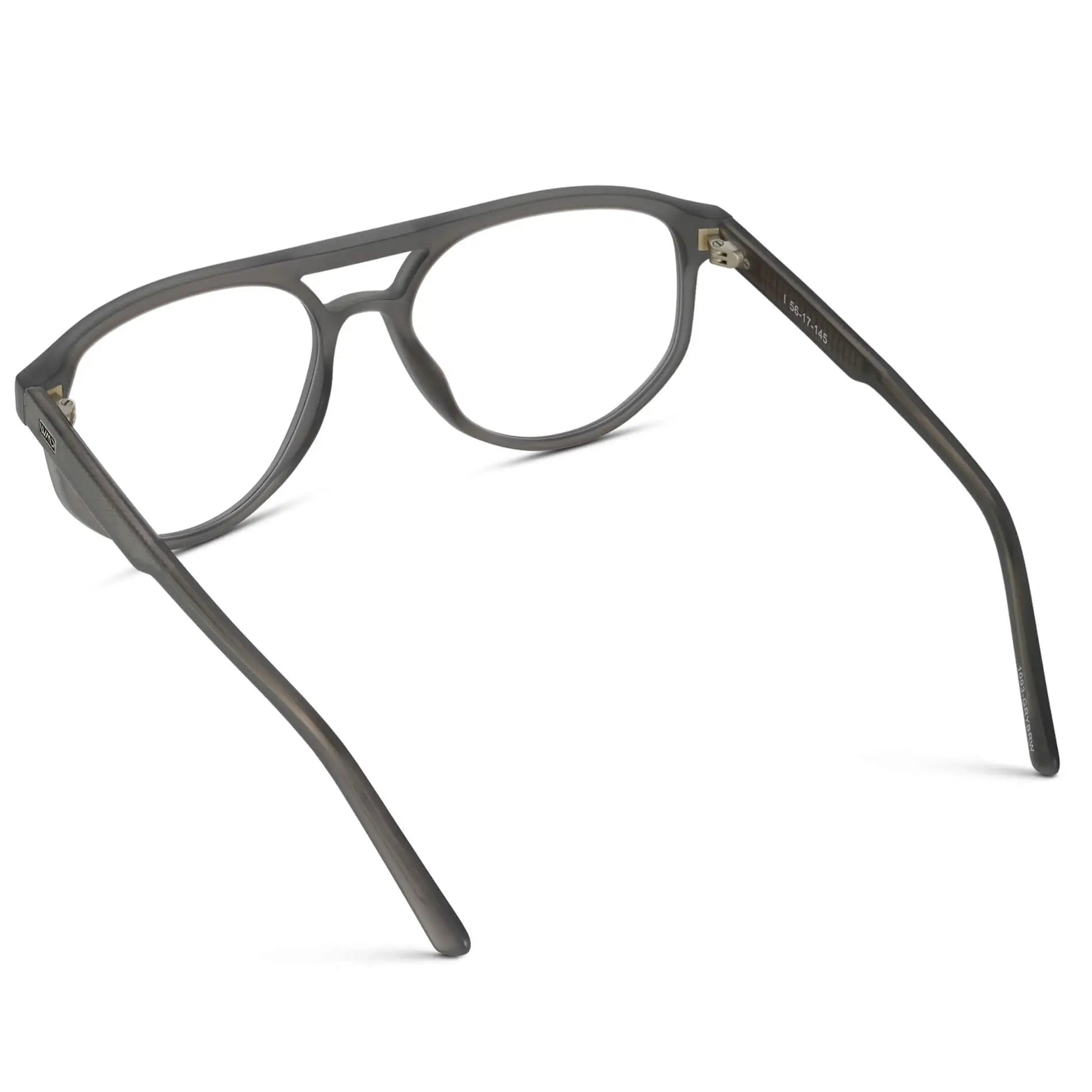 Frosted Graphite || Back view of Men's Modern Aviator Prescription Glasses with Frosted Graphite Acetate Frame and Clear Lens on a white background
