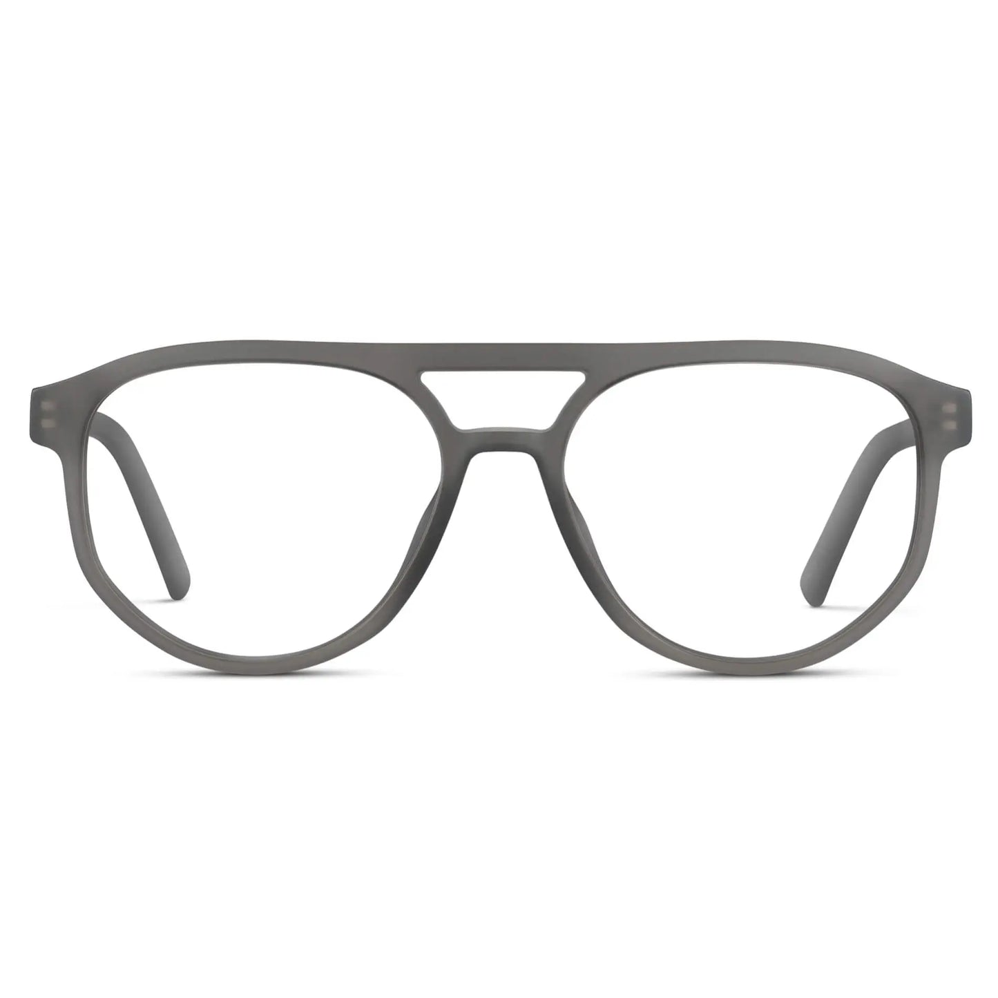 Frosted Graphite || Men's Modern Aviator Prescription Glasses with Frosted Graphite Acetate Frame and Clear Lens on a white background