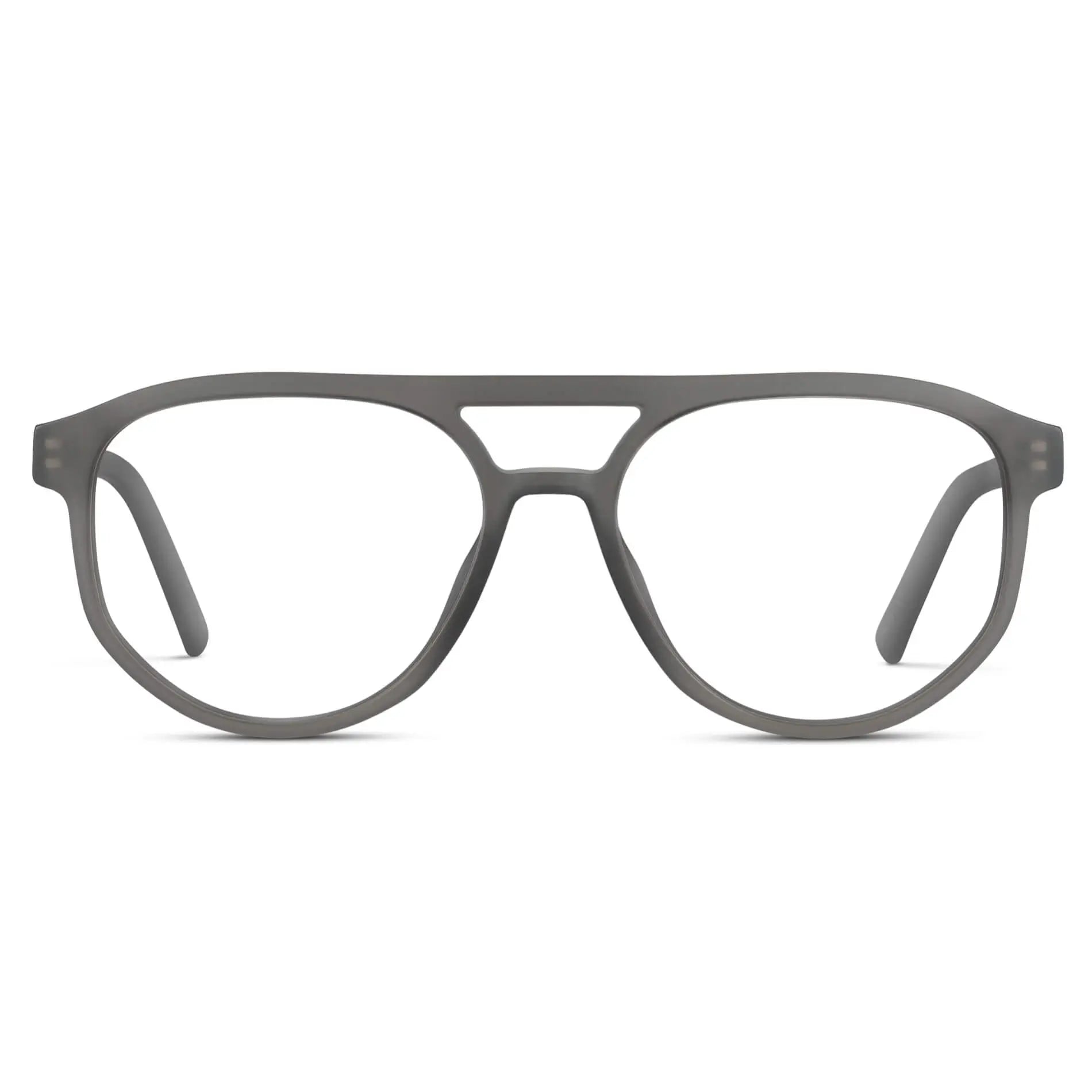 Frosted Graphite || Men's Modern Aviator Prescription Glasses with Frosted Graphite Acetate Frame and Clear Lens on a white background