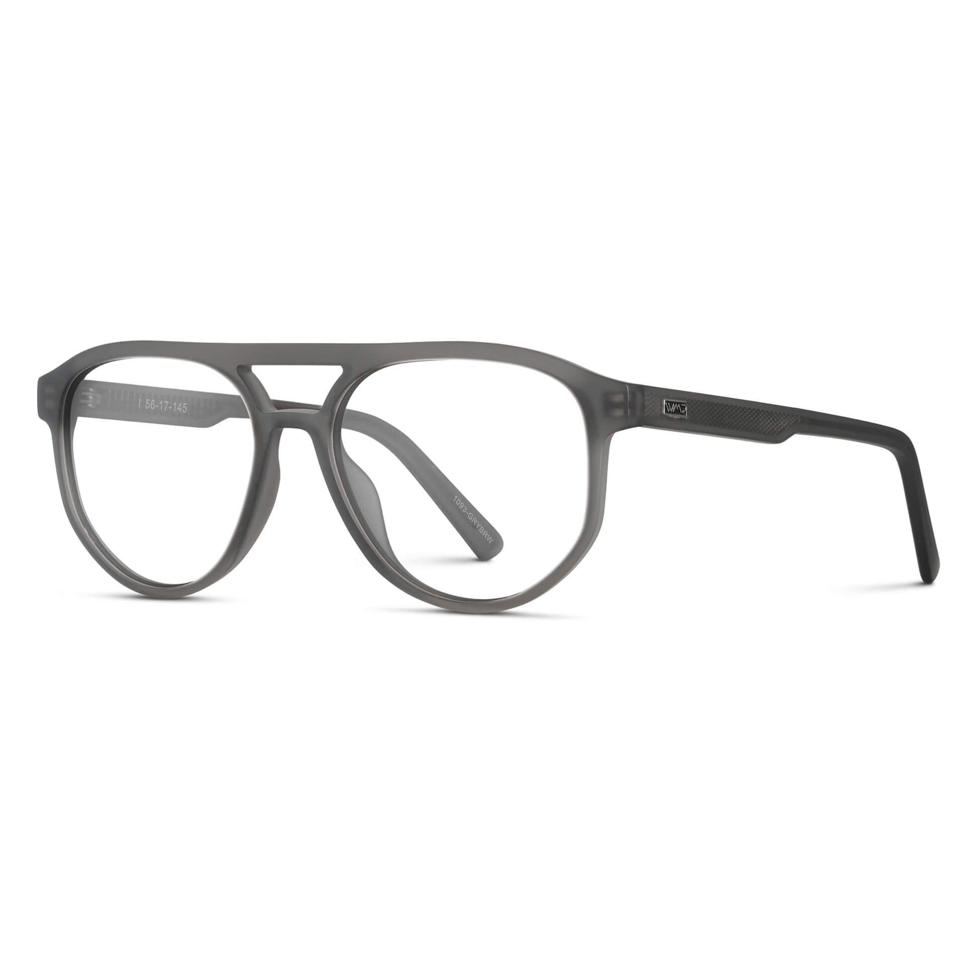 Frosted Graphite || Modern Aviator Grey Acetate Frame with Clear Prescription Lens