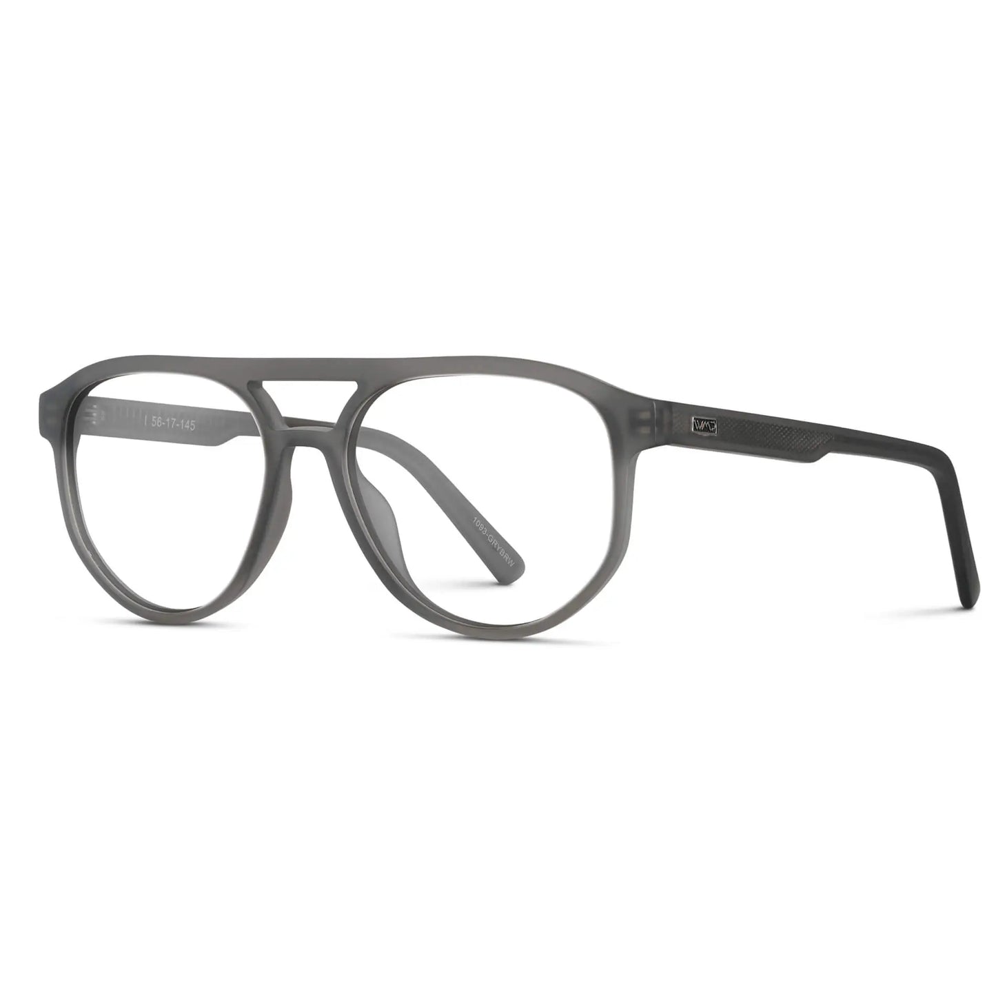 Frosted Graphite || Side view of Men's Modern Aviator Prescription Glasses with Frosted Graphite Acetate Frame and Clear Lens on a white background
