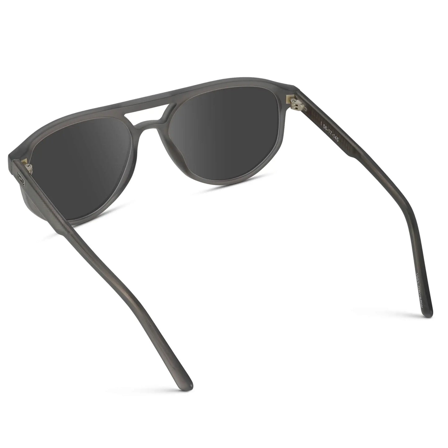 Frosted Graphite / Grey || Back view of Men's Modern Aviator Prescription Sunglasses with Grey Acetate Frame and Grey Prescription Lens