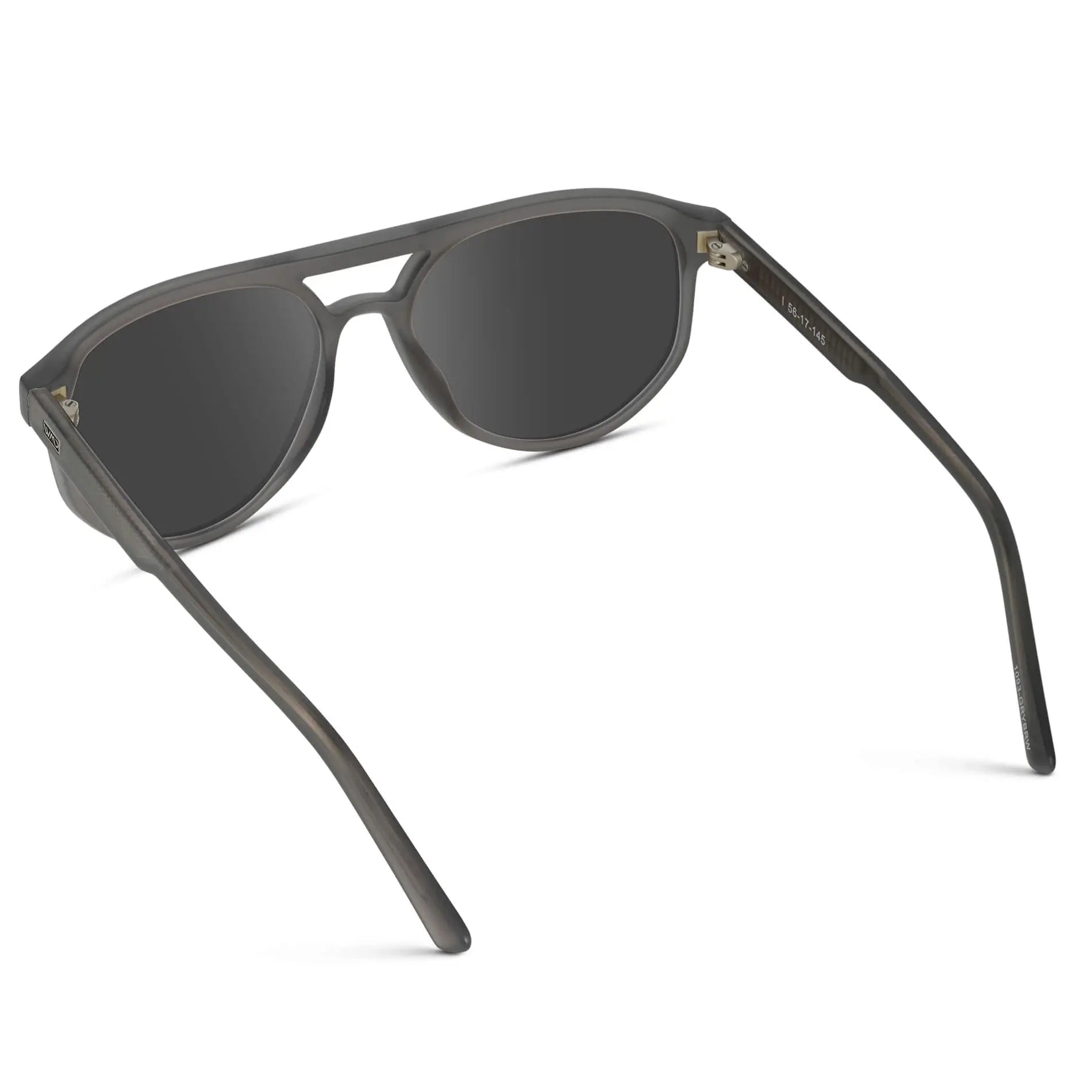 Frosted Graphite / Grey || Back view of Men's Modern Aviator Prescription Sunglasses with Grey Acetate Frame and Grey Prescription Lens