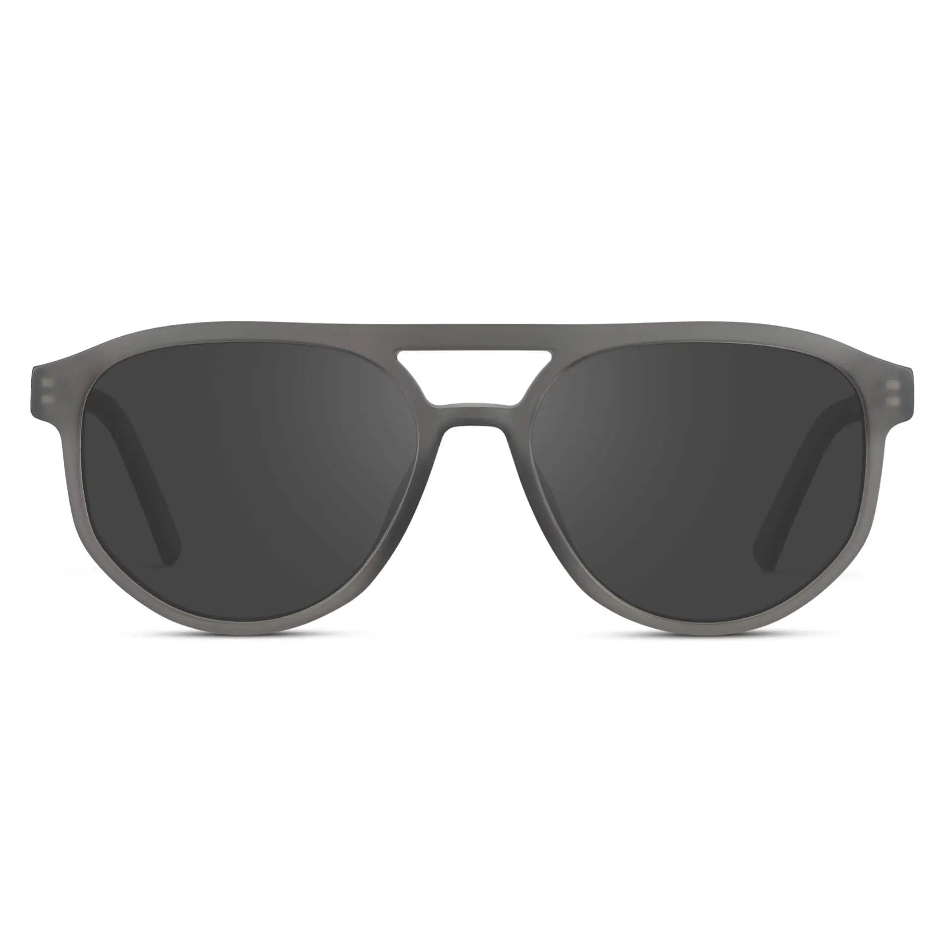 Frosted Graphite / Grey || Front view of Men's Modern Aviator Prescription Sunglasses with Grey Acetate Frame and Grey Prescription Lens