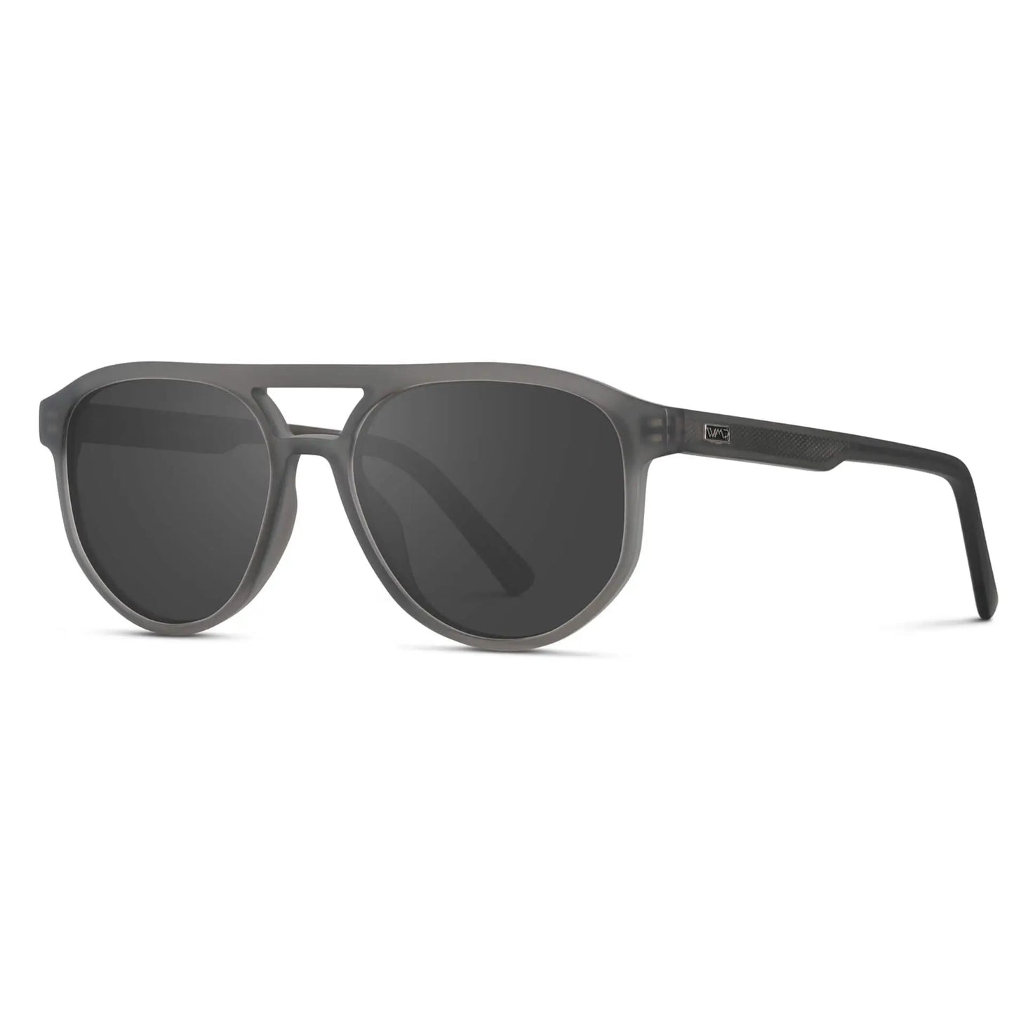 Frosted Graphite / Grey || Side view of Men's Modern Aviator Prescription Sunglasses with Grey Acetate Frame and Grey Prescription Lens