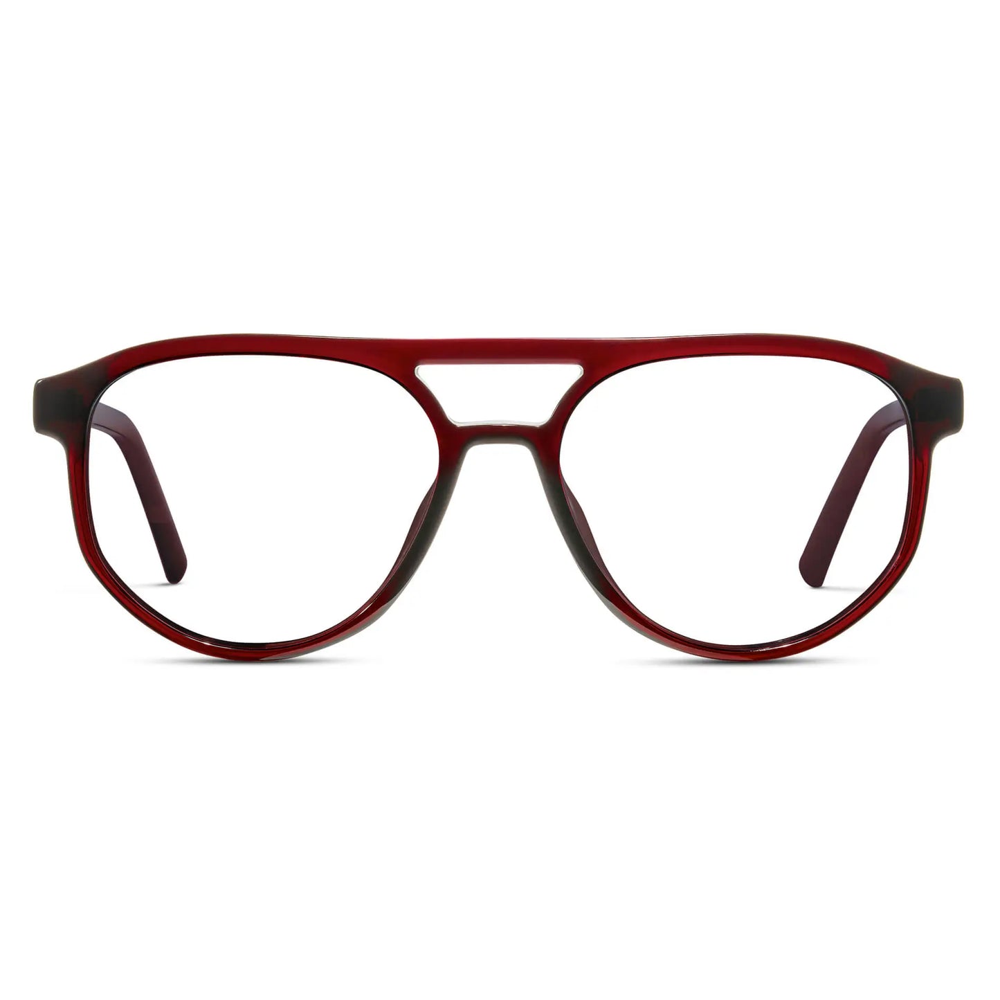 Red Garnet || Men's Modern Aviator Prescription Glasses with Red Garnet Acetate Frame and Clear Lens on a white background