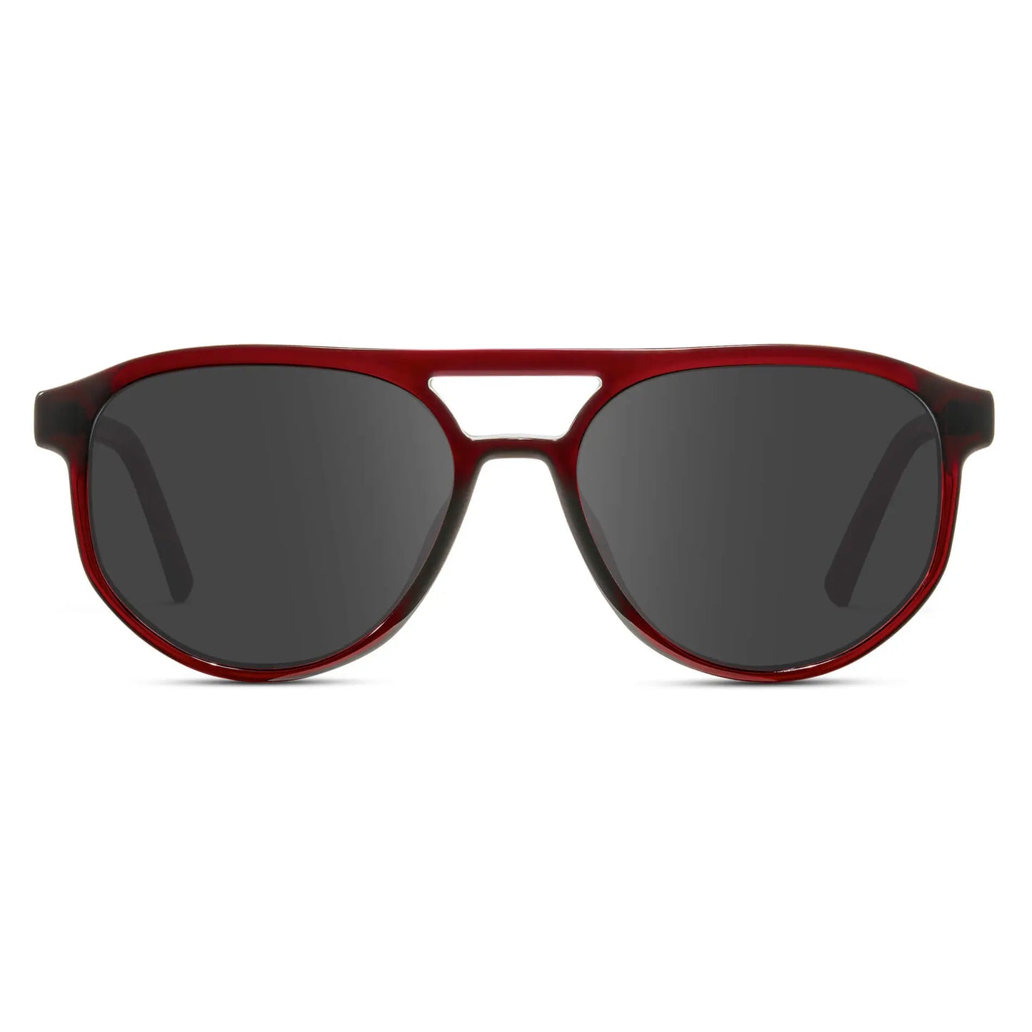 Red Garnet / Grey || Front view of Men's Modern Aviator Prescription Sunglasses with Red Acetate Frame and Grey Prescription Lens