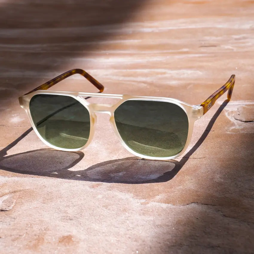 Tortoise Champagne / Smoke Green Gradient Lens || Modern Square Double Bridge Aviator Sunglasses with Green Polarized Lenses