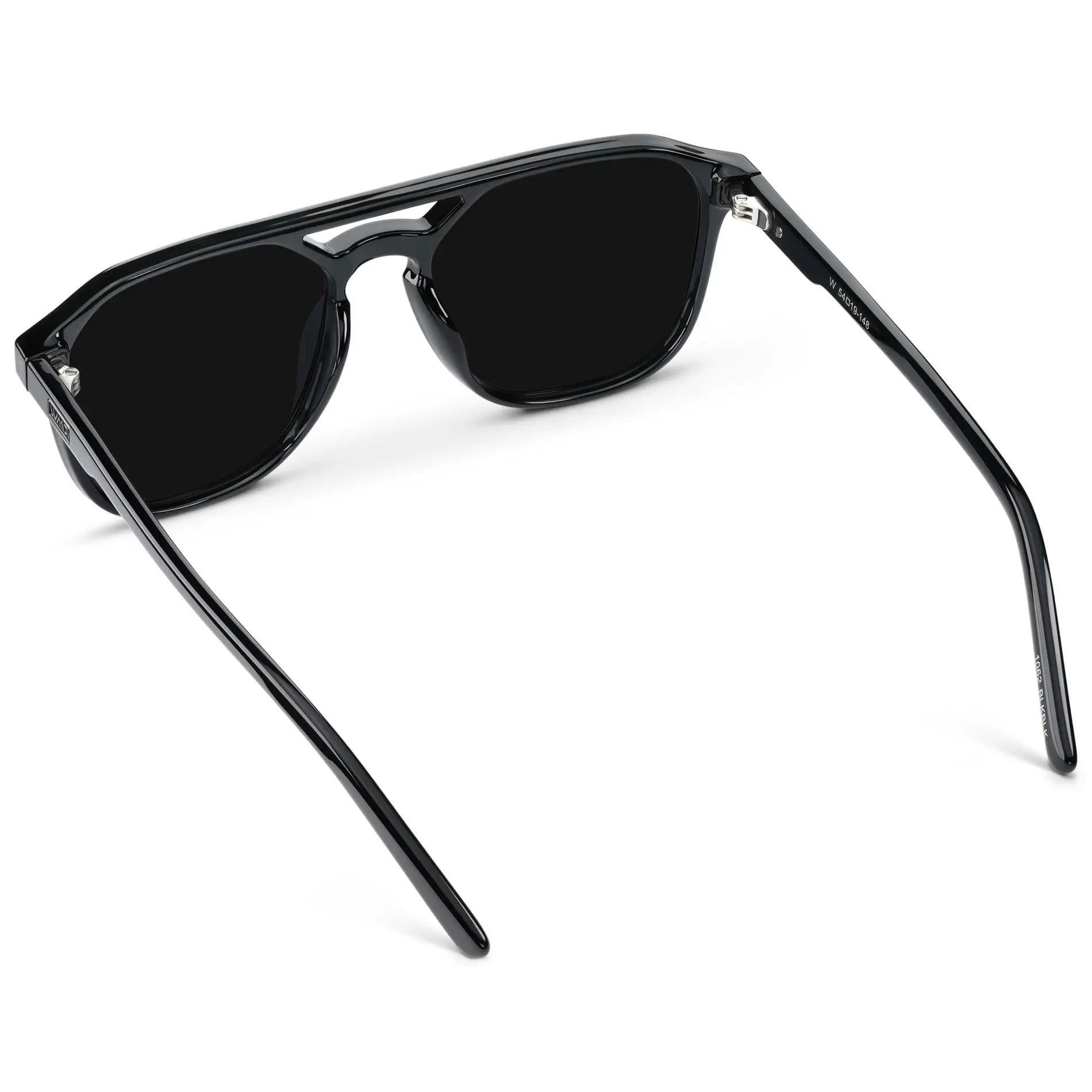 Black / Triple Black Lens || Modern Square Double Bridge Aviator Sunglasses with Black Acetate Frame and Triple Black Polarized Lenses