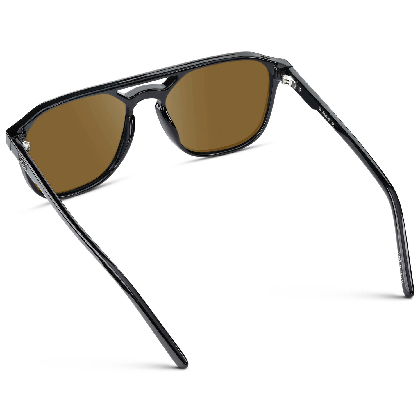Black / Amber || Double Bridge Geometric Square Prescription Sunglasses with Black Acetate Frame and Brown Lenses