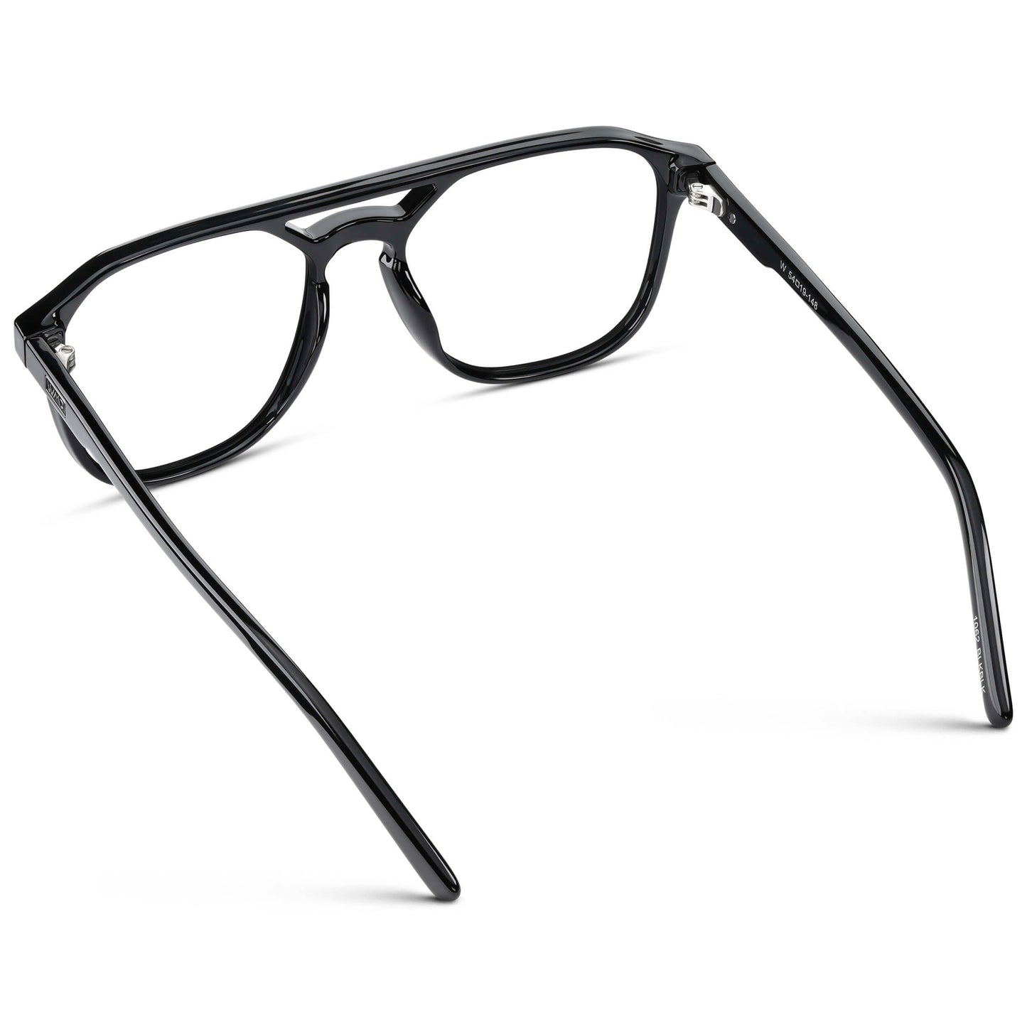 Black || Double Bridge Geometric Square Prescription Eyeglasses with Black Acetate Frame and Clear Lenses