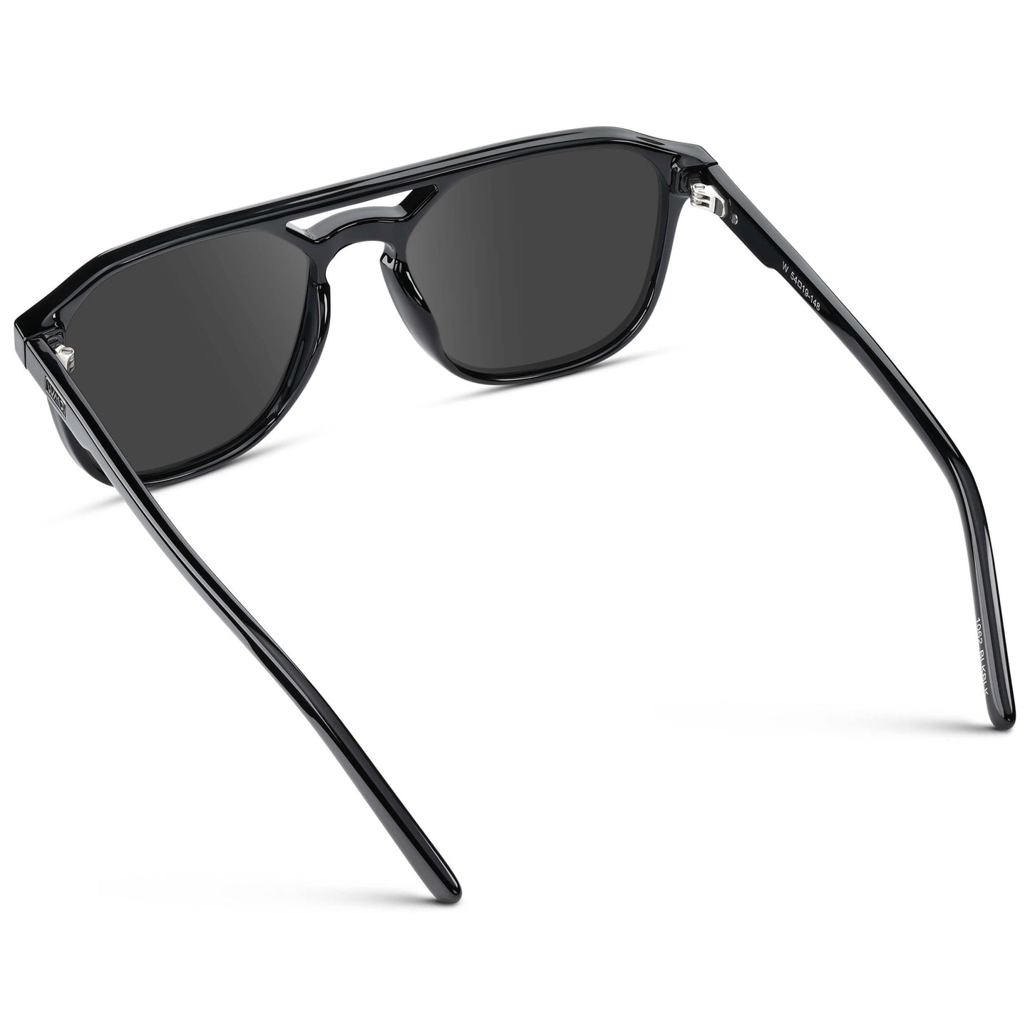 Black / Grey || Double Bridge Geometric Square Prescription Sunglasses with Black Acetate Frame and Grey Lenses