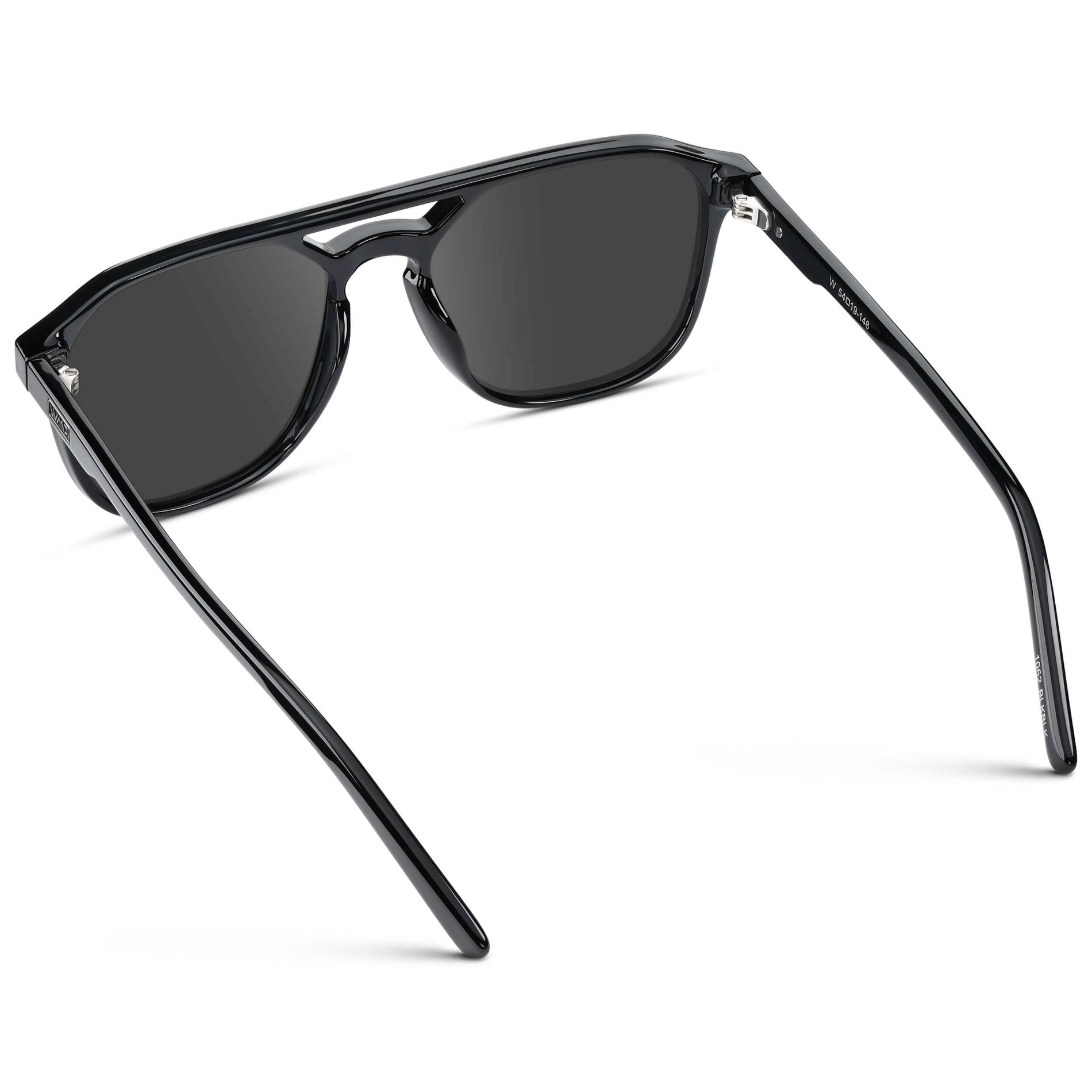 Black / Grey || Double Bridge Geometric Square Prescription Sunglasses with Black Acetate Frame and Grey Lenses
