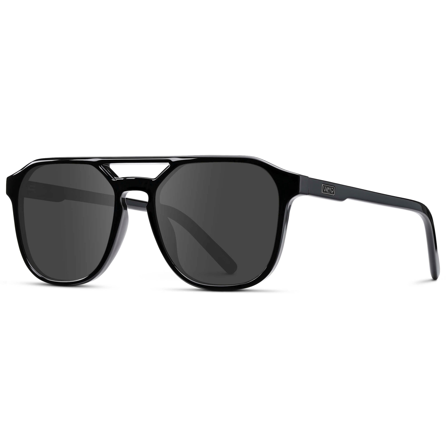 Black / Grey || Double Bridge Geometric Square Prescription Sunglasses with Black Acetate Frame and Grey Lenses