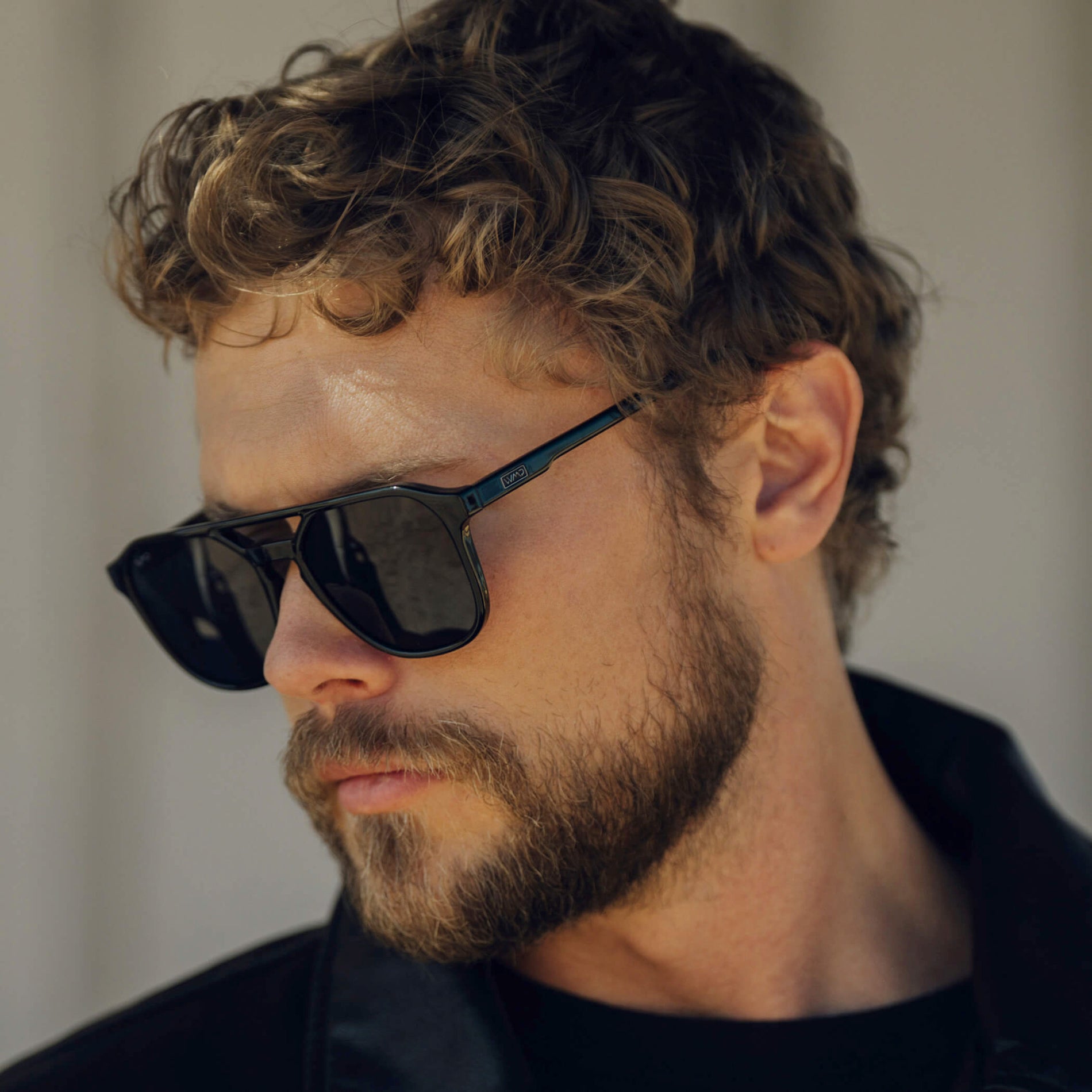 Black / Triple Black Lens || Modern Square Double Bridge Aviator Sunglasses with Black Acetate Frame and Triple Black Polarized Lenses