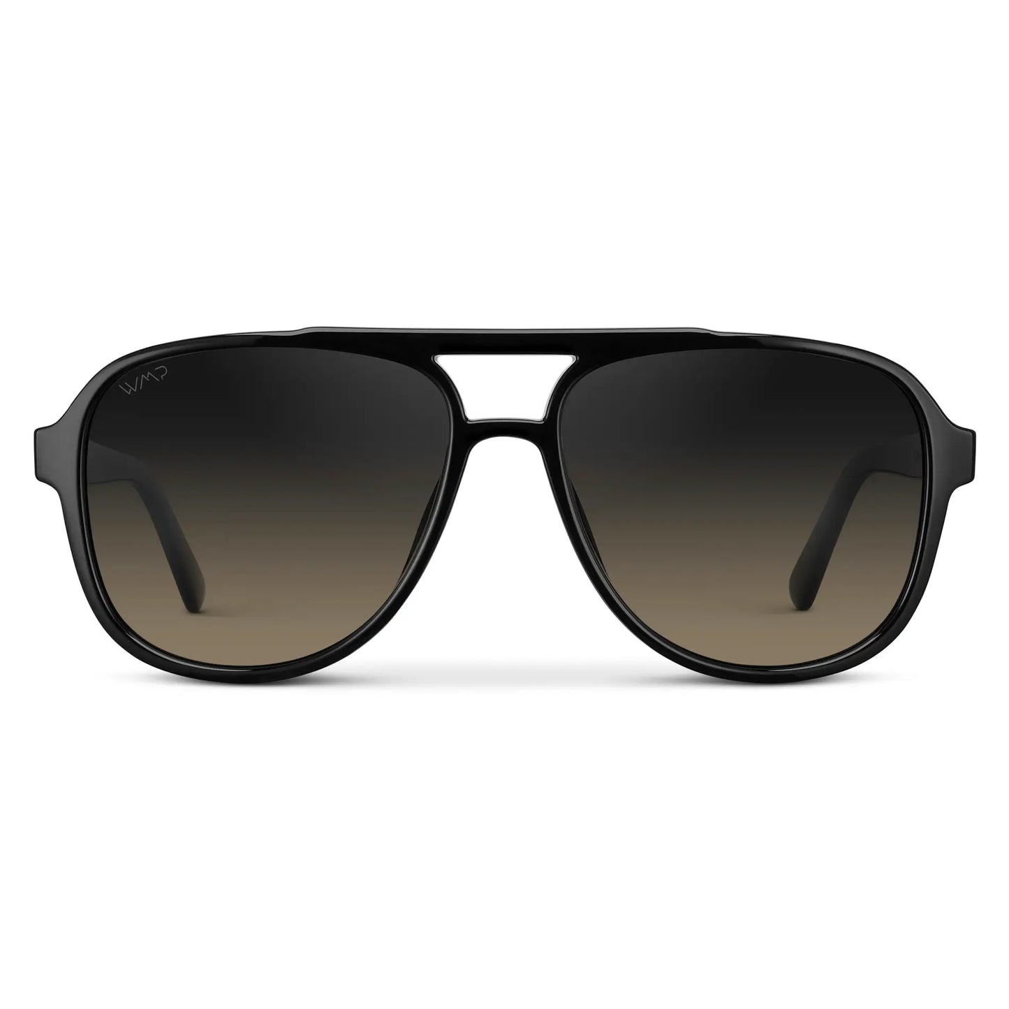 Black / Grey Brown Gradient Lens || Women's Black Aviator Frame Sunglasses with Grey Brown Gradient Polarized Lenses