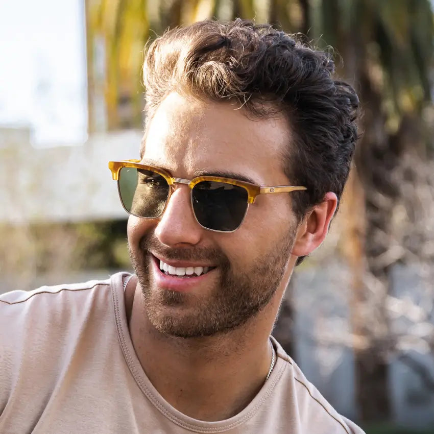 Savana Tortoise / G15 Lens || Brown Tortoise Horn Rimmed Prescription Sunglasses with Green Lenses