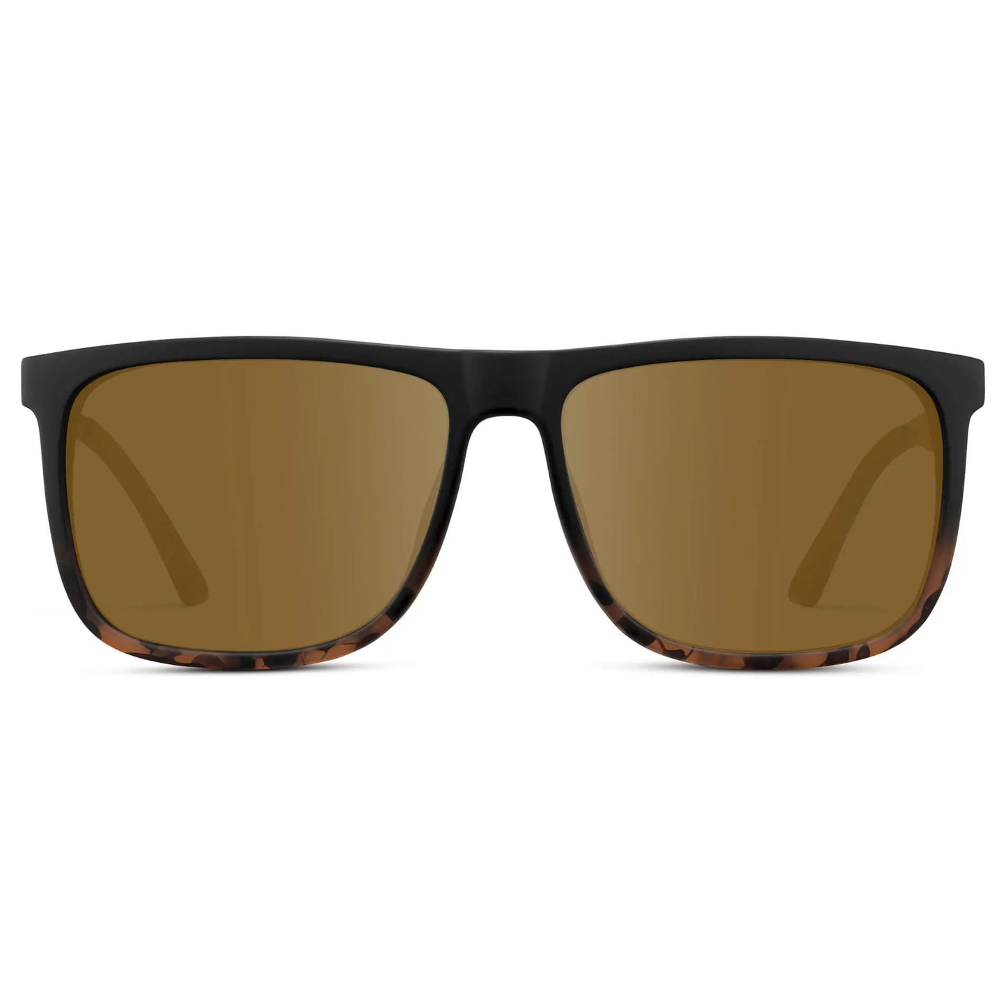 Matte Black Tortoise / Amber || Men's Prescription Sunglasses with Matte Black Tortoise Polycarbonate and Stainless Steel Frame and Amber Prescription Lens on a white background
