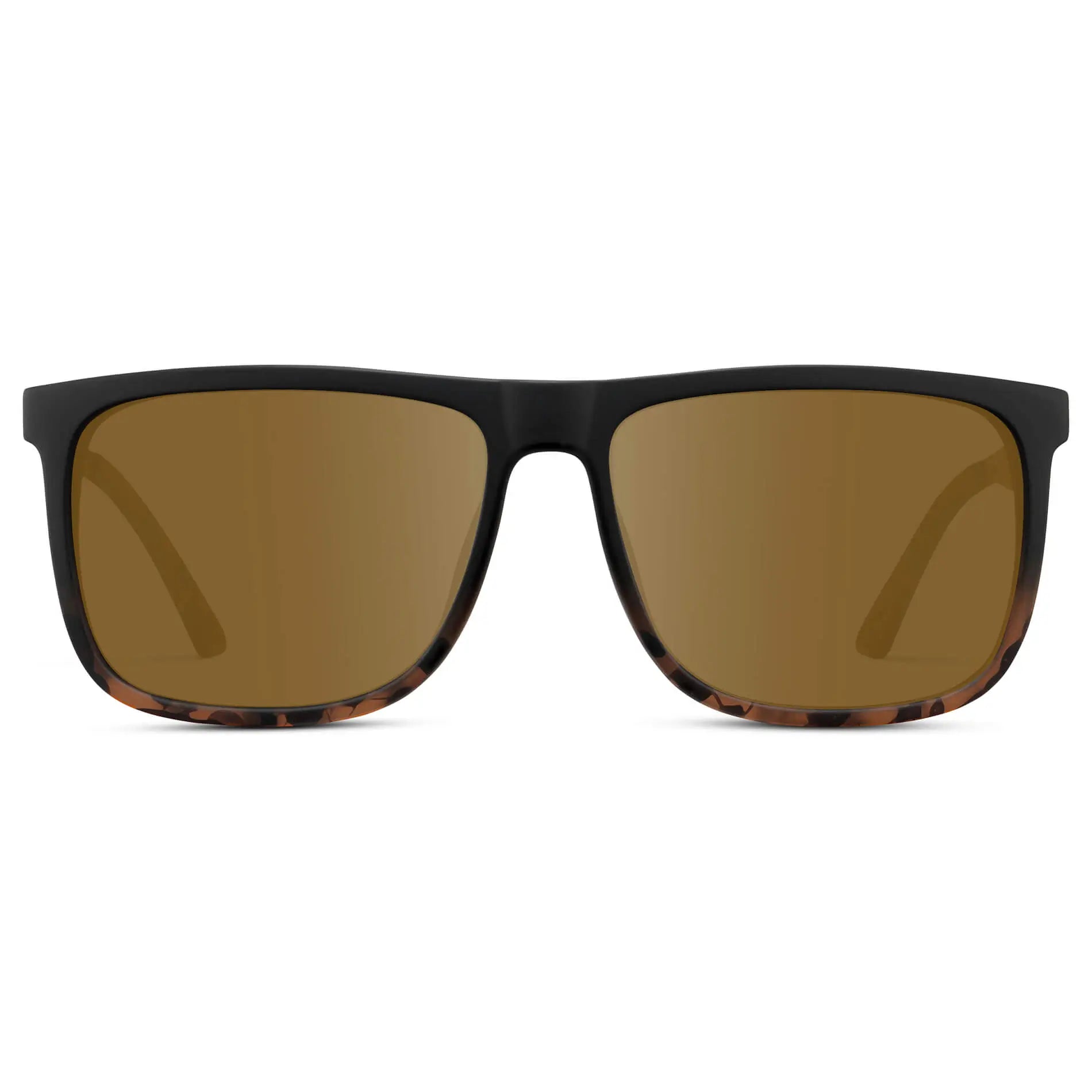 Matte Black Tortoise / Amber || Men's Prescription Sunglasses with Matte Black Tortoise Polycarbonate and Stainless Steel Frame and Amber Prescription Lens on a white background
