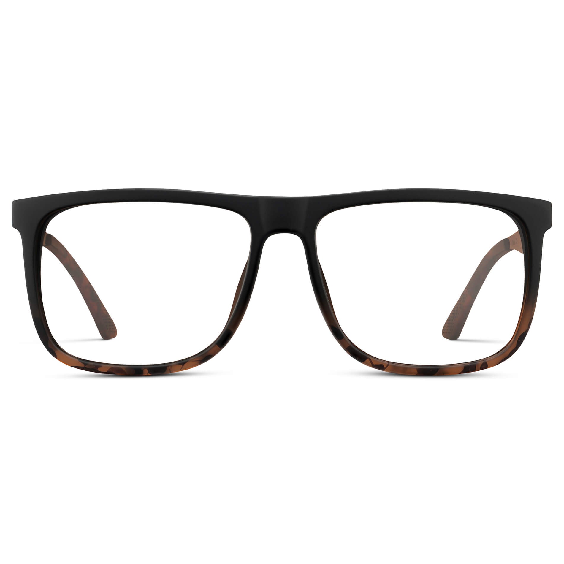 Matte Black Tortoise || Men's Matte Black Tortoise Frame Square Eyeglasses with Clear Prescription Lens