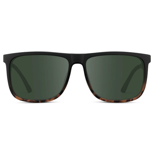 Matte Black Tortoise / G15 || Men's Prescription Sunglasses with Matte Black Tortoise Polycarbonate and Stainless Steel Frame and Green Prescription Lens