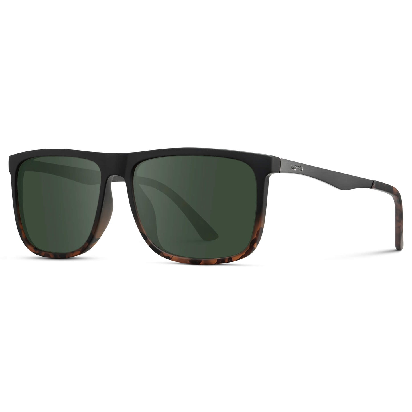 Matte Black Tortoise / G15 || Men's Prescription Sunglasses with Matte Black Tortoise Polycarbonate and Stainless Steel Frame and Green Prescription Lens