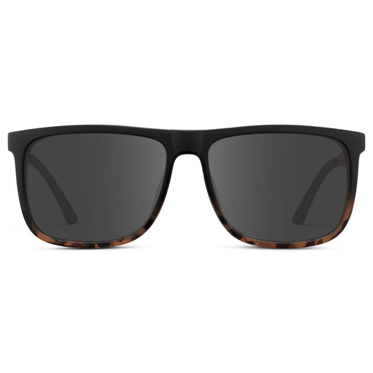 Matte Black Tortoise / Grey || Men's Prescription Sunglasses with Matte Black Tortoise Polycarbonate and Stainless Steel Frame and Grey Prescription Lens