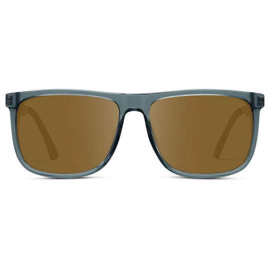 Stone Blue / Amber || Men's Prescription Sunglasses with Stone Blue Acetate and Stainless Steel Frame and Amber Prescription Lens