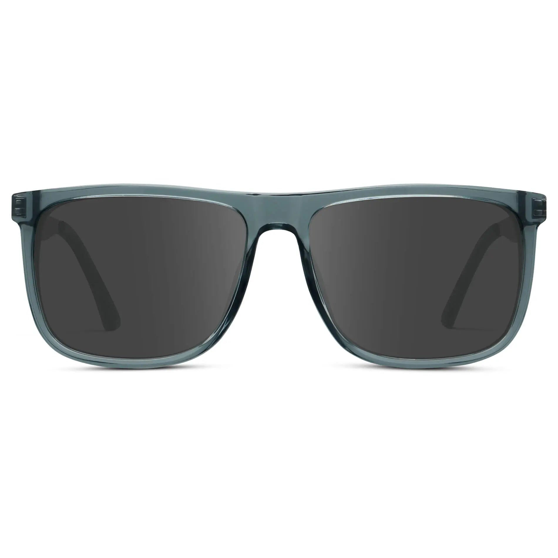 Stone Blue / Grey || Men's Prescription Sunglasses with Stone Blue Acetate and Stainless Steel Frame and Grey Prescription Lens on a white background