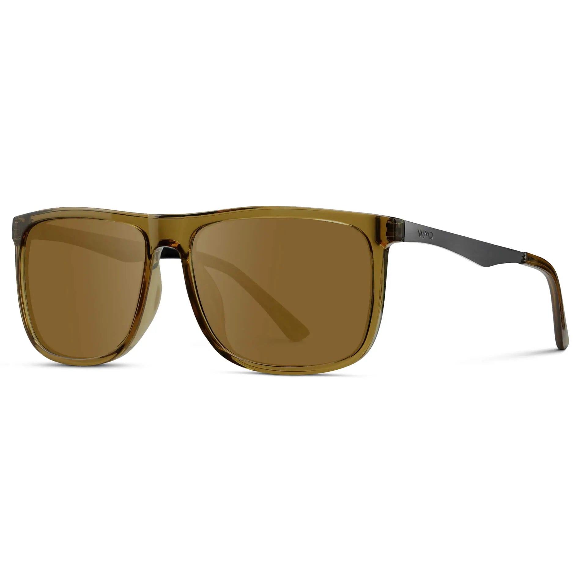 Crystal Verde / Amber || Side view of Men's Prescription Sunglasses with Crystal Verde Acetate and Stainless Steel Frame and Amber Prescription Lens on a white background