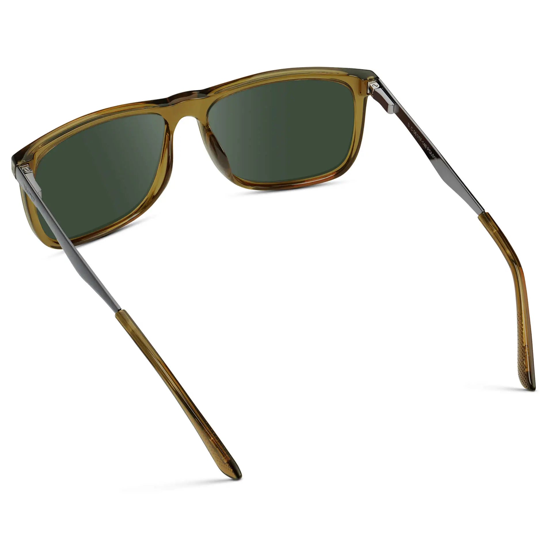 Crystal Verde / G15 || Back view of Men's Prescription Sunglasses with Crystal Verde Acetate and Stainless Steel Frame and Green Prescription Lens on a white background