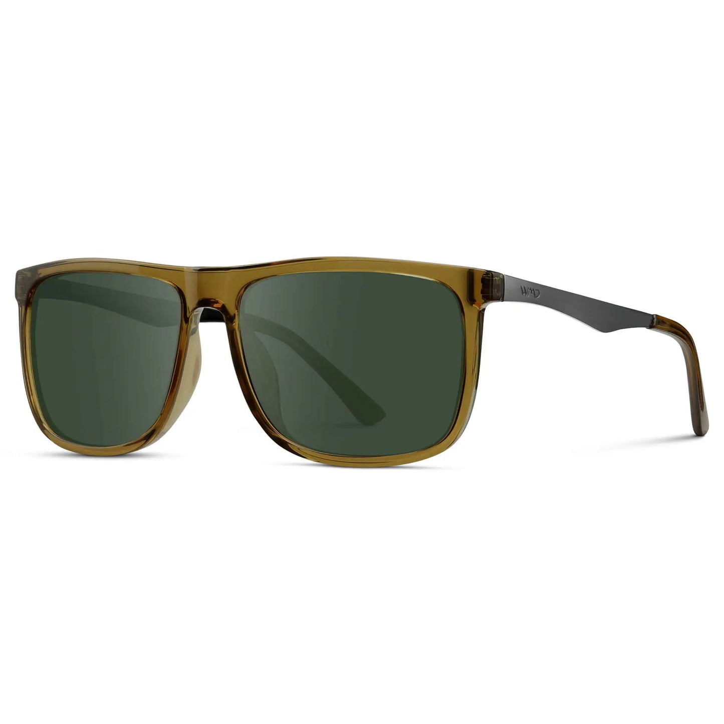 Crystal Verde / G15 || Side view of Men's Prescription Sunglasses with Crystal Verde Acetate and Stainless Steel Frame and Green Prescription Lens on a white background