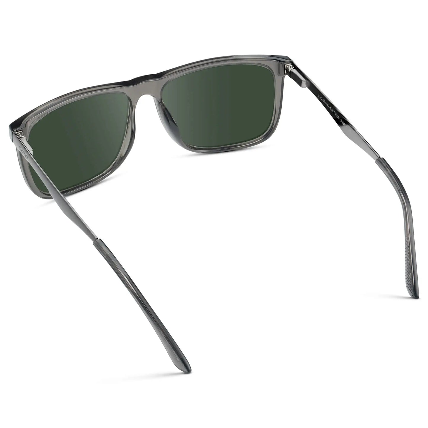 Steel Grey / G15 || Back view of Men's Prescription Sunglasses with Steel Grey Acetate and Stainless Steel Frame and Green Prescription Lens on a white background