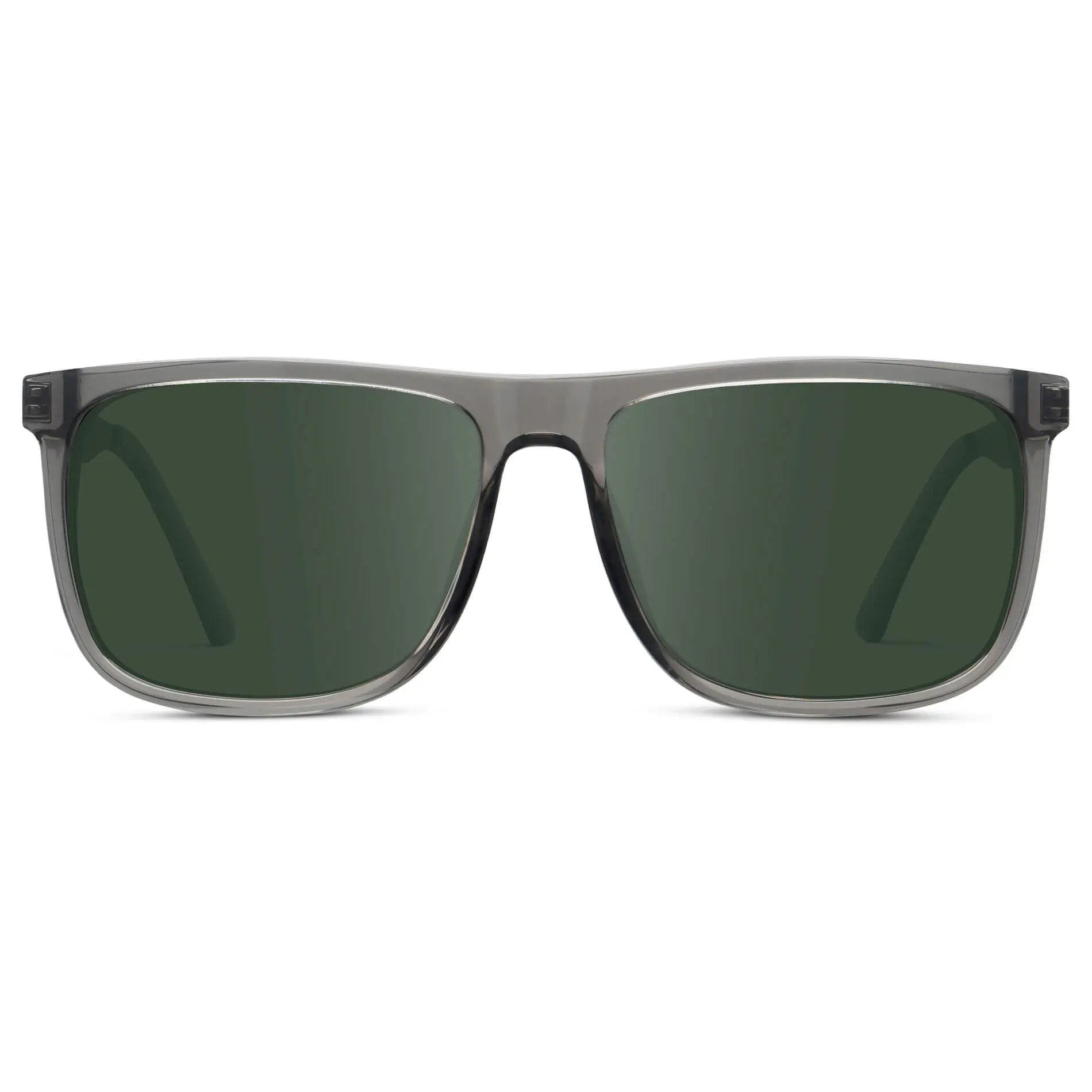 Steel Grey / G15 || Men's Prescription Sunglasses with Steel Grey Acetate and Stainless Steel Frame and Green Prescription Lens on a white background
