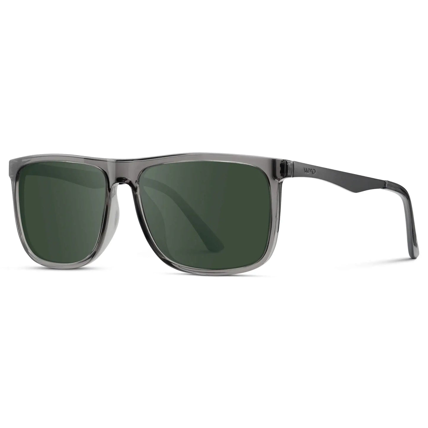 Steel Grey / G15 || Side view of Men's Prescription Sunglasses with Steel Grey Acetate and Stainless Steel Frame and Green Prescription Lens on a white background