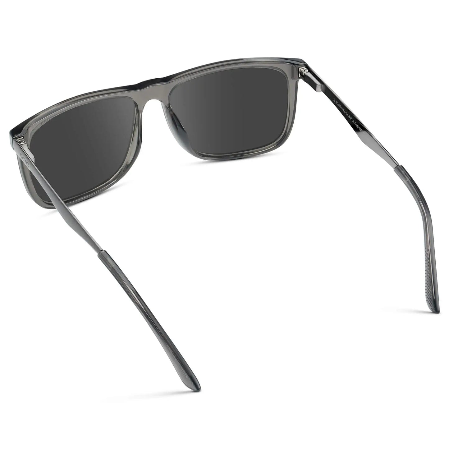 Steel Grey / Grey || Back view of Men's Prescription Sunglasses with Steel Grey Acetate and Stainless Steel Frame and Grey Prescription Lens on a white background