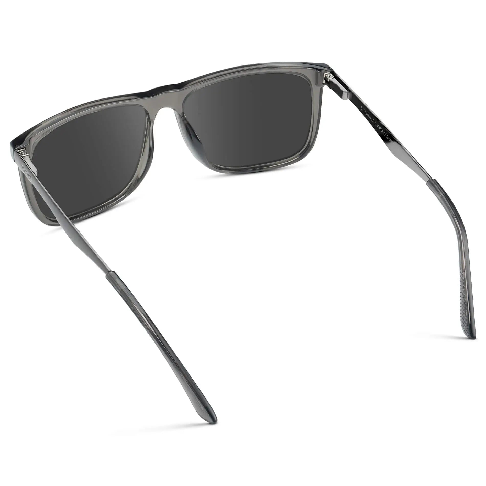 Steel Grey / Grey || Back view of Men's Prescription Sunglasses with Steel Grey Acetate and Stainless Steel Frame and Grey Prescription Lens on a white background