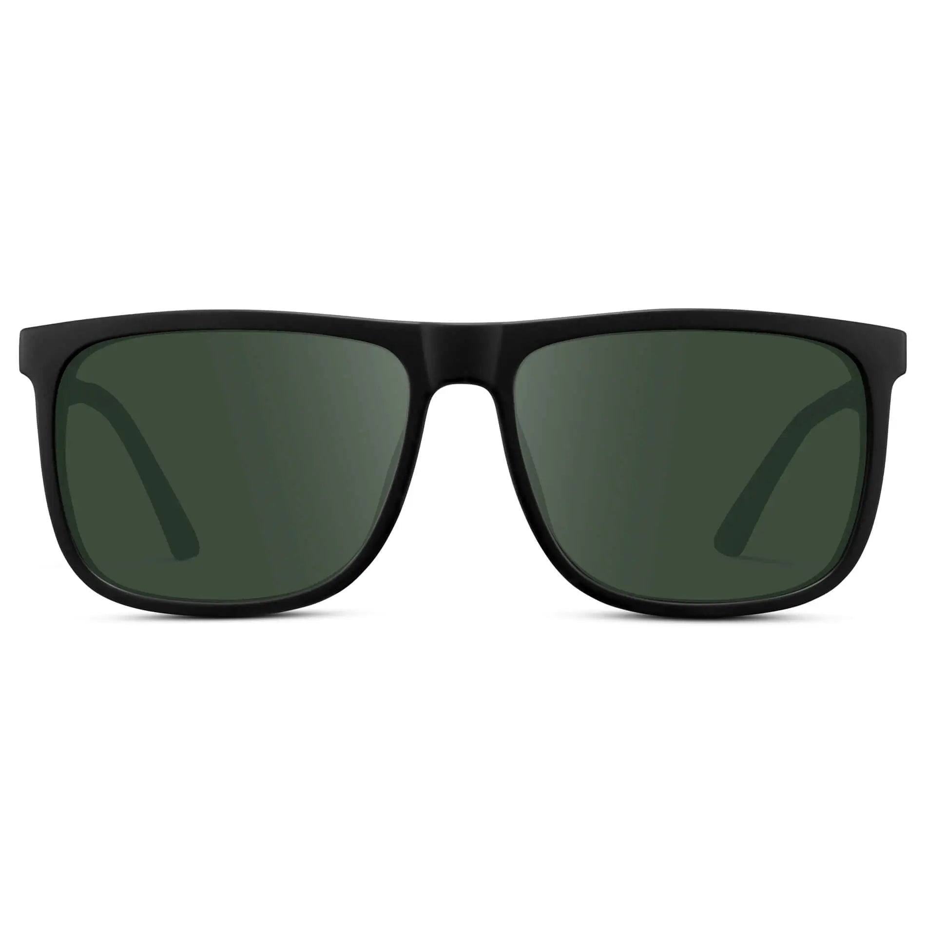 Jade Black / G15 || Men's Prescription Sunglasses with Jade Black Polycarbonate and Stainless Steel Frame and Green Prescription Lens on a white background
