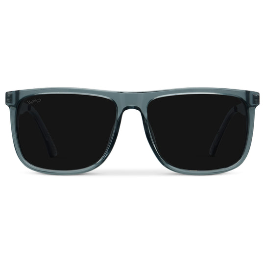 Stone Blue / Triple Black Lens || Stone Blue Square Acetate Frame Sunglasses with Triple Black Polarized Lenses