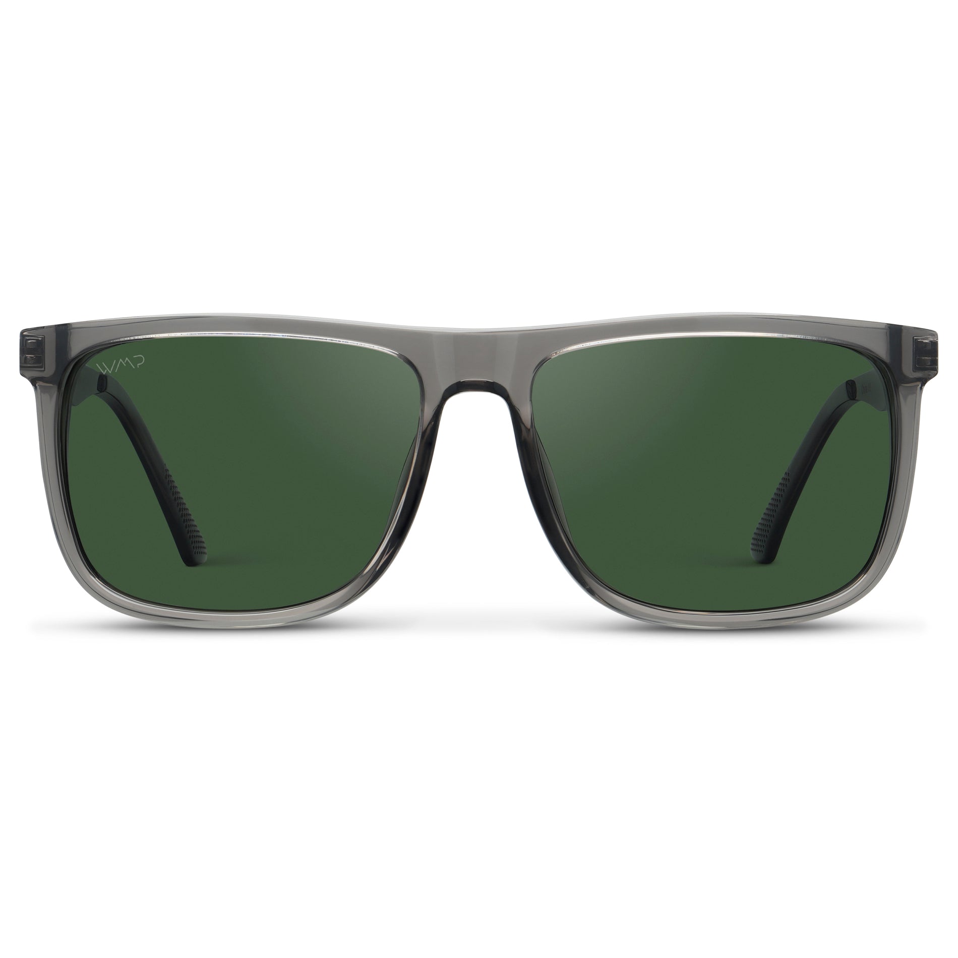Steel Grey / Smoke Green Lens || Steel Grey Square Acetate Frame Sunglasses with Smoke Green Polarized Lenses
