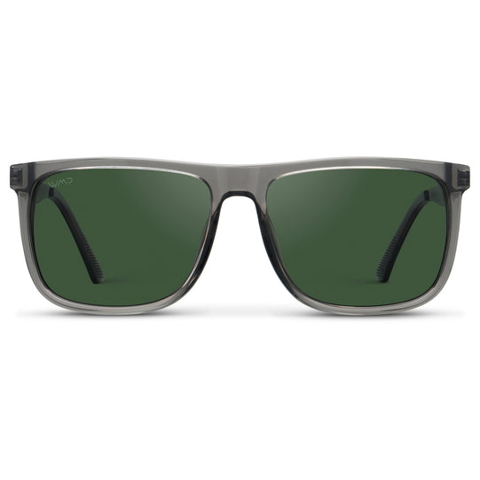 Steel Grey / Smoke Green Lens || Steel Grey Square Acetate Frame Sunglasses with Smoke Green Polarized Lenses