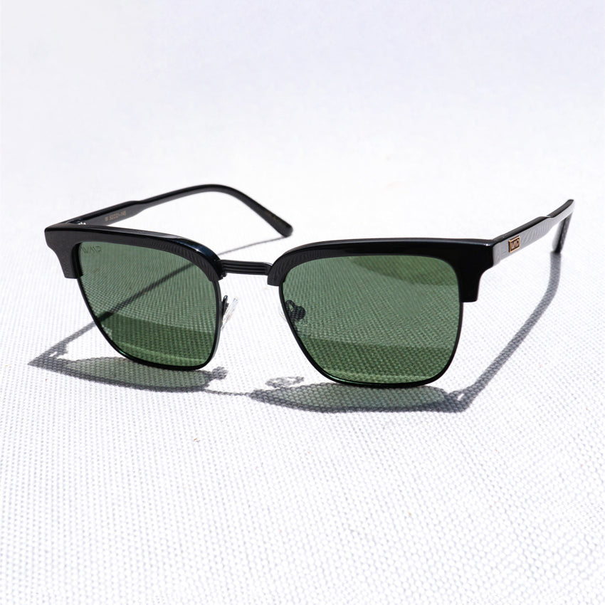 Black / Smoke Green Lens || Lightweight Acetate Sunglasses with Black Stainless Steel Details