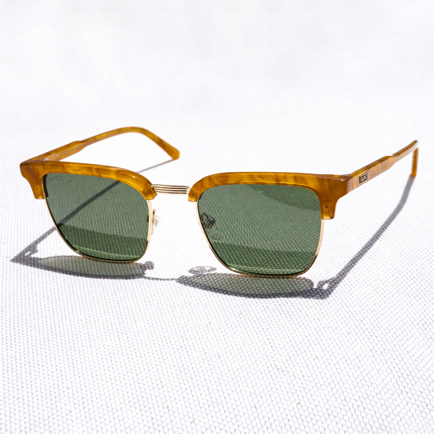 Savana Tortoise / Smoke Green Lens || Lightweight Acetate Sunglasses with Gold Stainless Steel Details