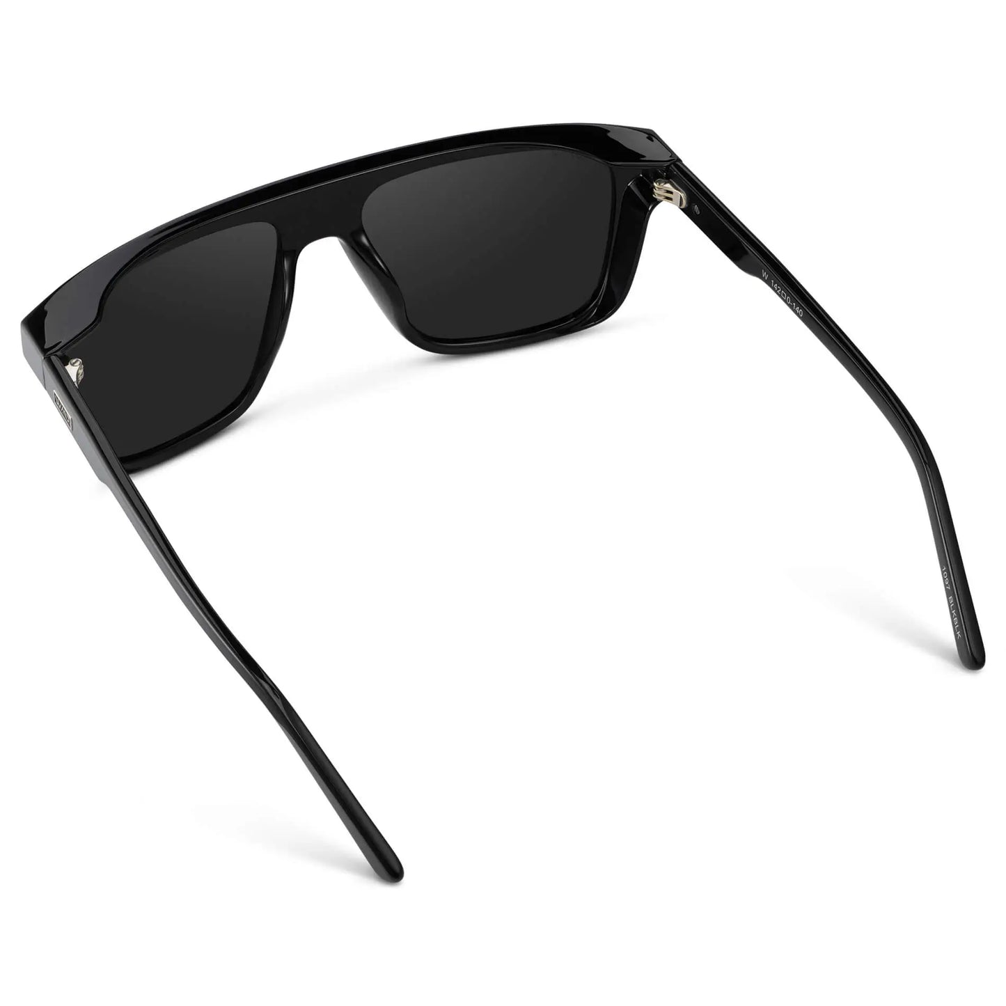 Black / Black Lens || Men's Rectangular Wrap Around Shield Sunglasses with Black Acetate Frame and Black Polarized Lens