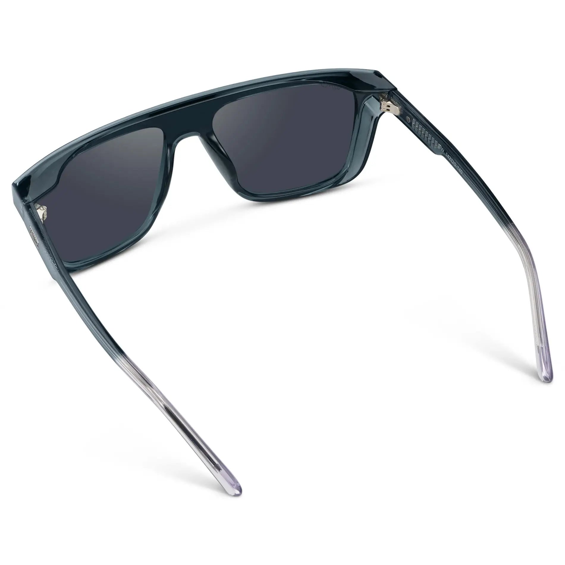 Crystal Steel Blue / Smoke Grey Lens || Men's Rectangular Wrap Around Shield Sunglasses with Crystal Steel Blue Acetate Frame and Smoke Grey Polarized Lens
