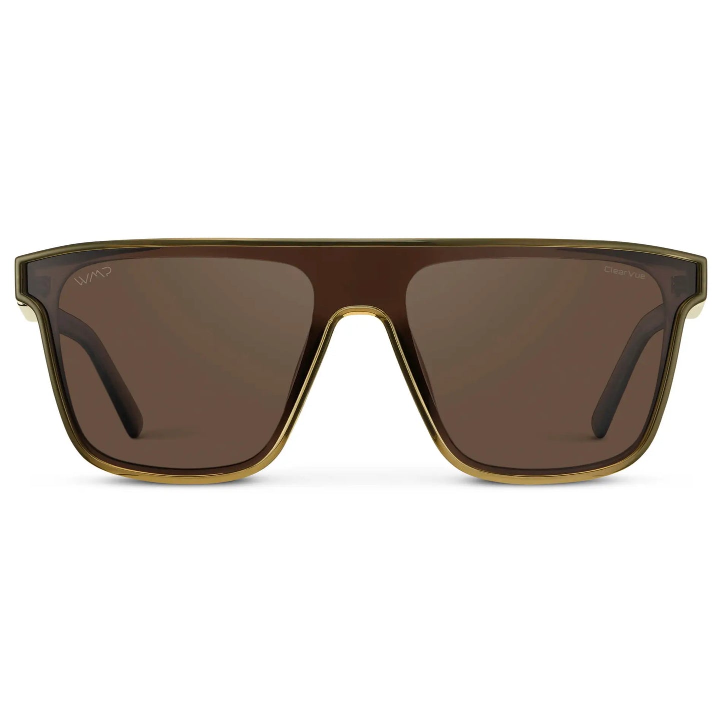 Crystal Verde / Brown Lens || Men's Rectangular Wrap Around Shield Sunglasses with Crystal Verde Acetate Frame and Brown Polarized Lens