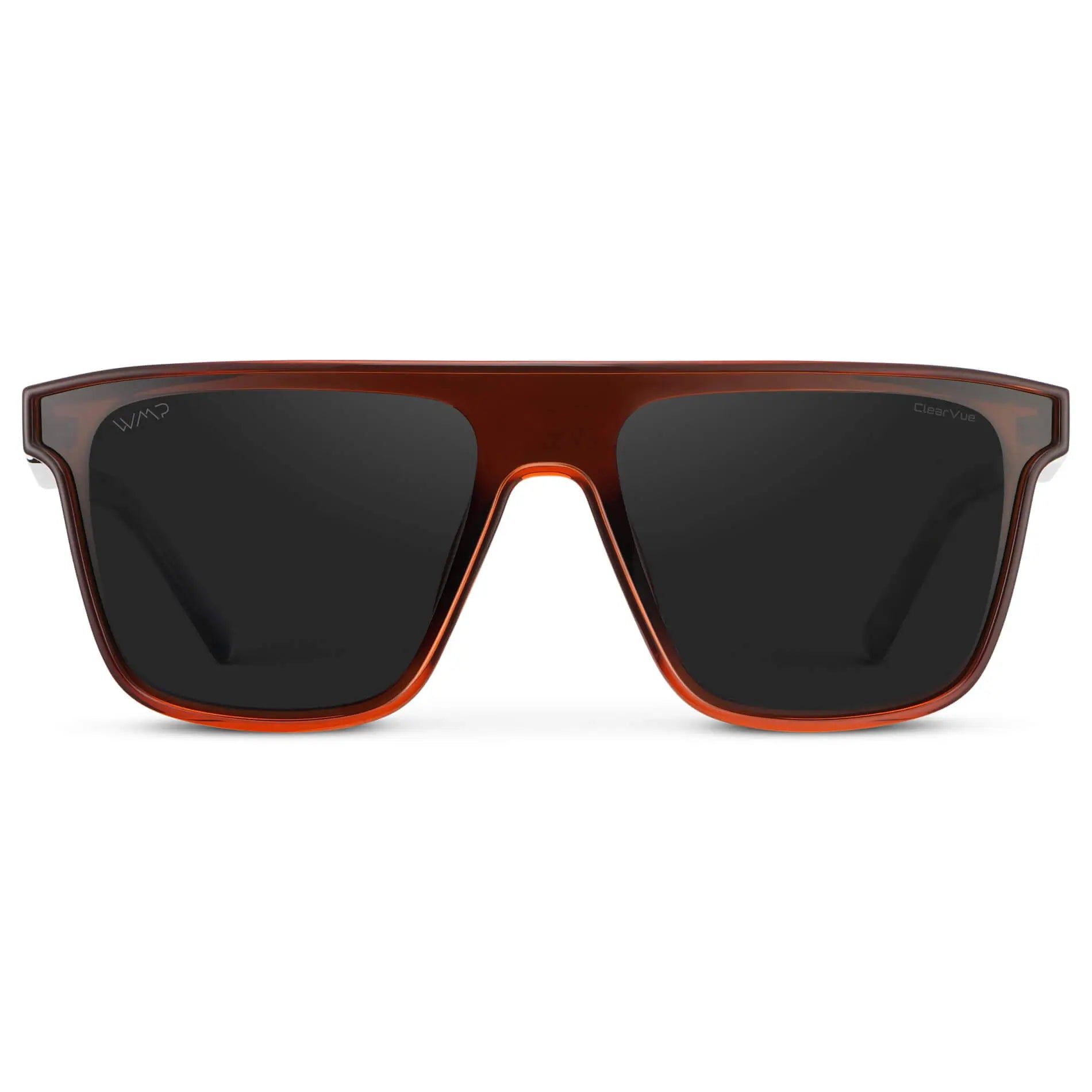 Crimson Red / Black Lens || Men's Rectangular Wrap Around Shield Sunglasses with Crimson Red Acetate Frame and Black Polarized Lens