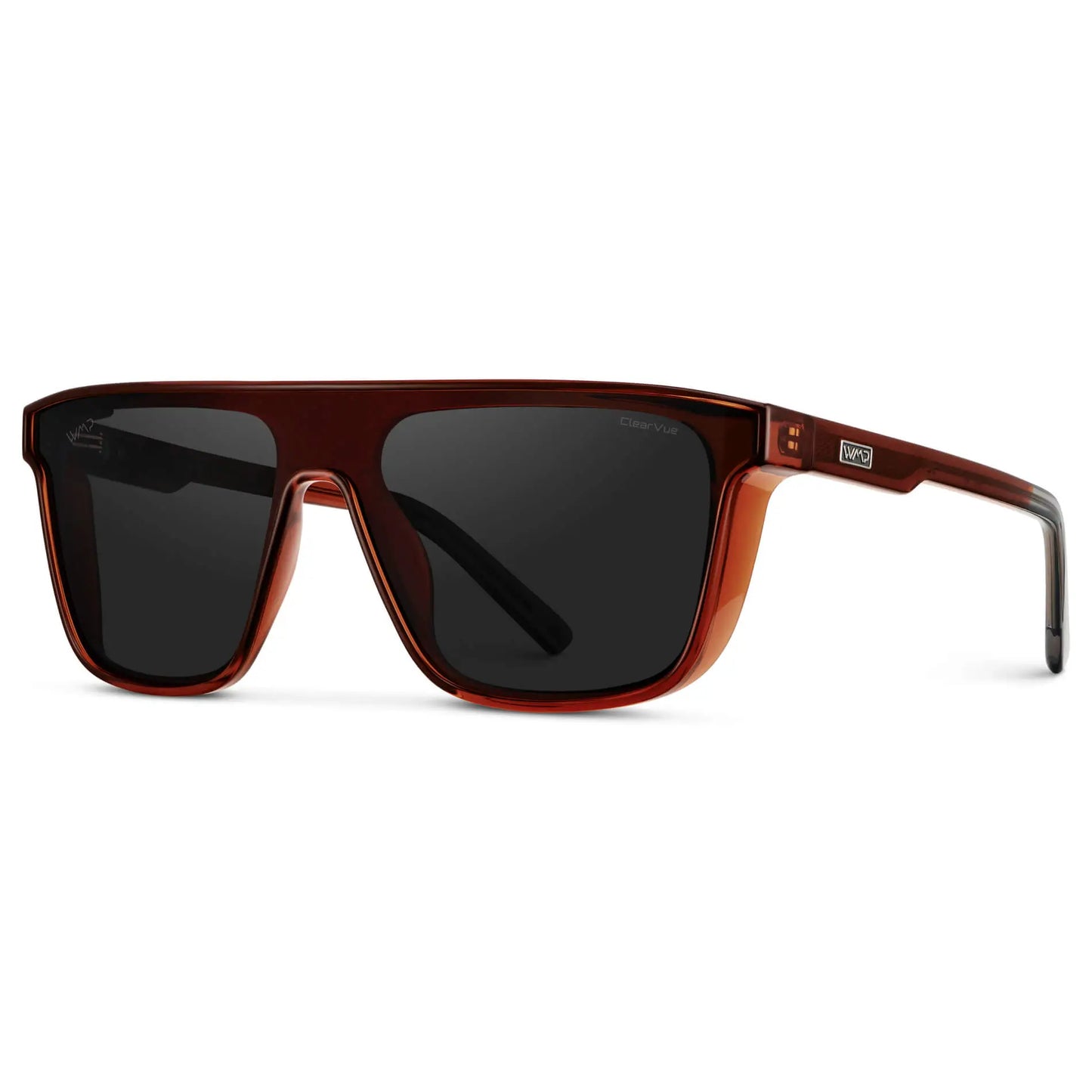 Crimson Red / Black Lens || Men's Rectangular Wrap Around Shield Sunglasses with Crimson Red Acetate Frame and Black Polarized Lens